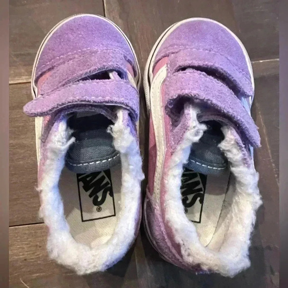 NWOT • Vans Old Skool purple suede pink stripe denim tongue Sherpa shoes TD 7 - Picture 4 of 5